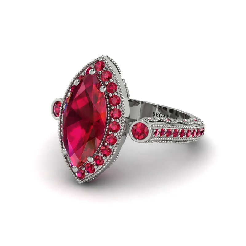 Designer engagement rings for women-Milgrain Halo Marquise Ruby Engagement Ring - Noreen No. 57