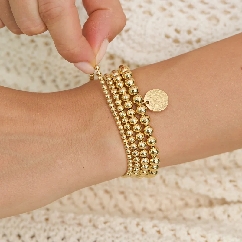 Simple cuff women bracelets-14K Gold Beaded Sphere Bracelet Stackable Set