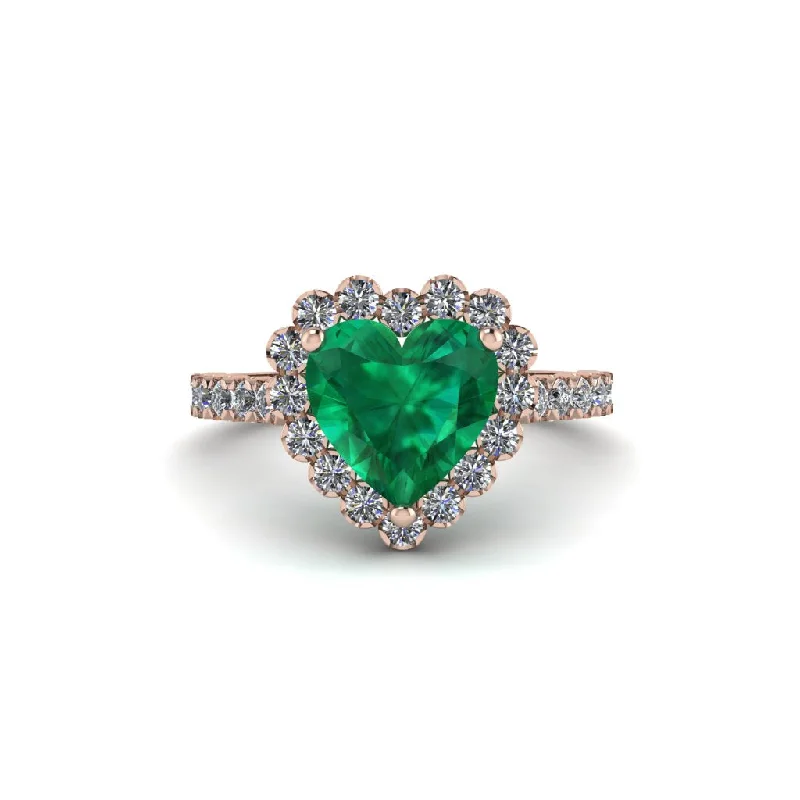 Stackable diamond engagement rings for women-Halo Heart Emerald Pave Engagement Ring - Gail No. 5