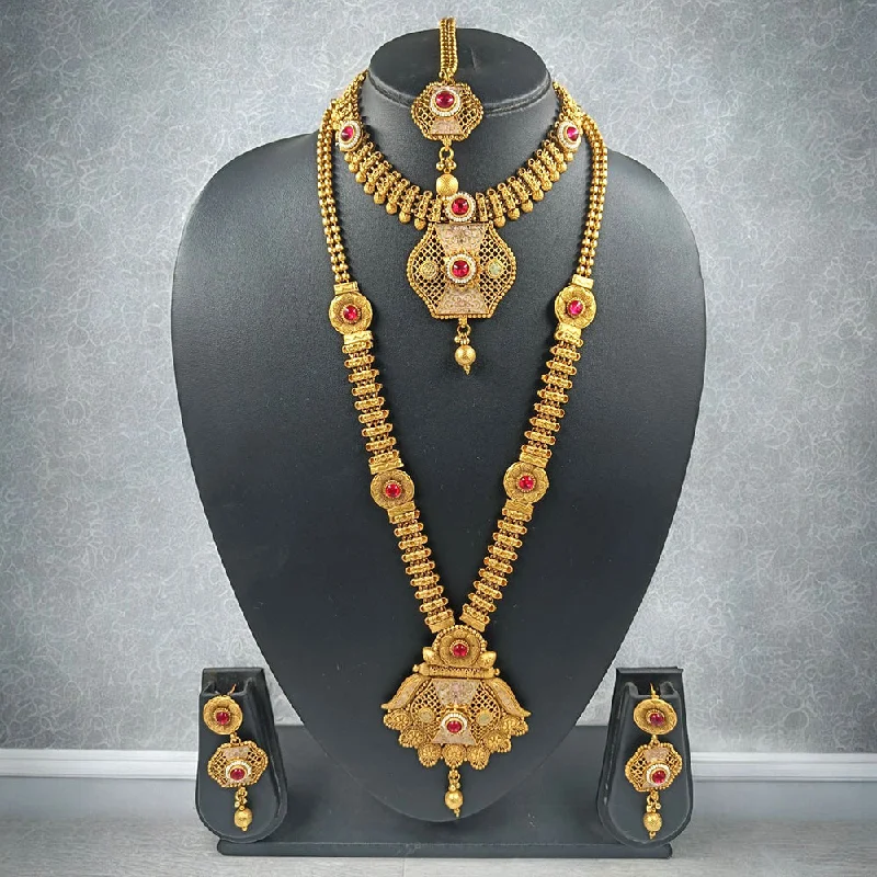 Unique gemstone women necklaces-Gehana Mahal Copper Gold Pota Stone Necklace Combo