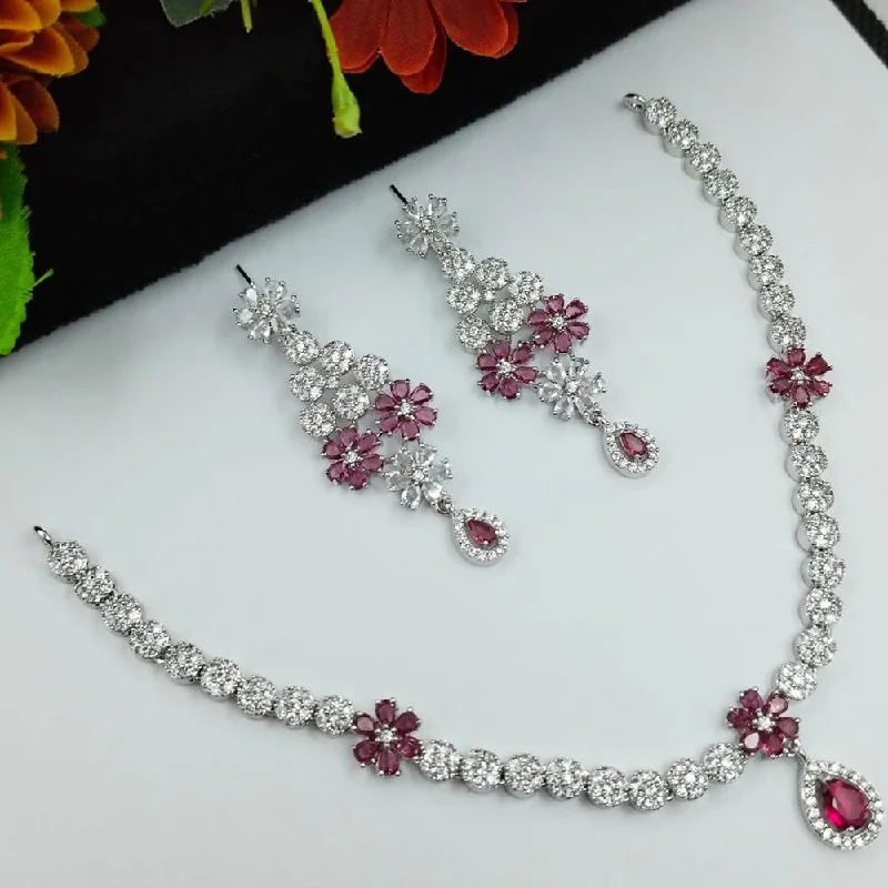 Alloy women necklaces-Aamrapali Silver Plated AD Necklace Set