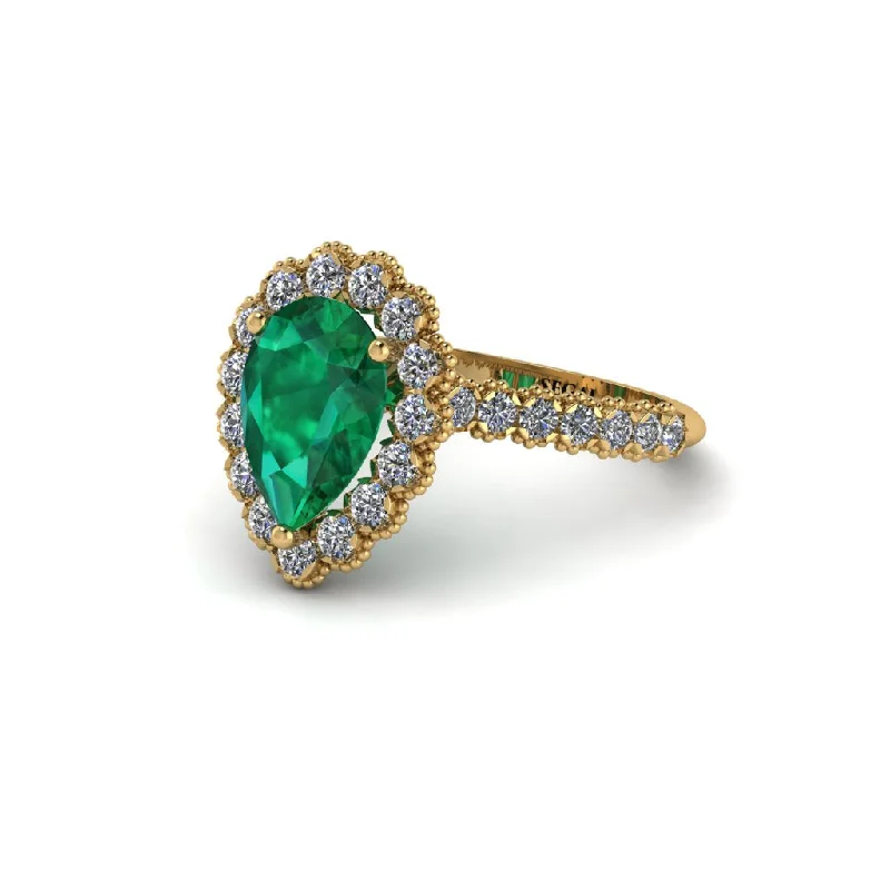 Engagement rings with floral designs for women-Halo Pear Emerald Pave Engagement Ring - Ingrid No. 4