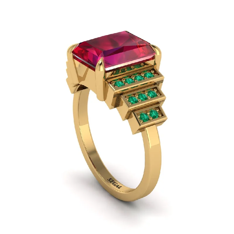 Engagement rings with sapphires for women-Unique Geometric Radiant Ruby Engagement Ring - Wilma No. 25