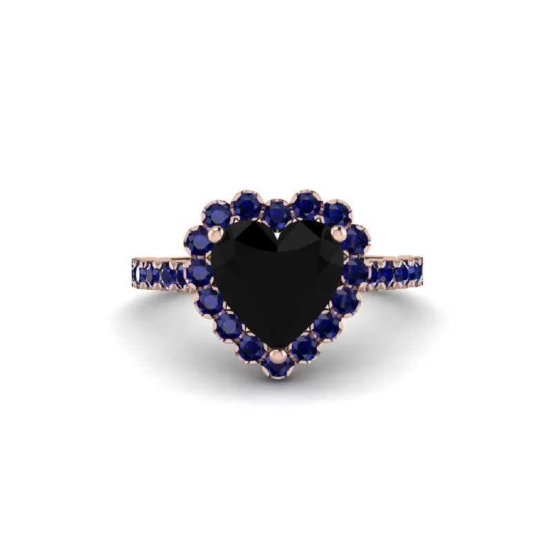 Halo engagement rings for women-Halo Heart Black Diamond Pave Engagement Ring - Gail No. 68