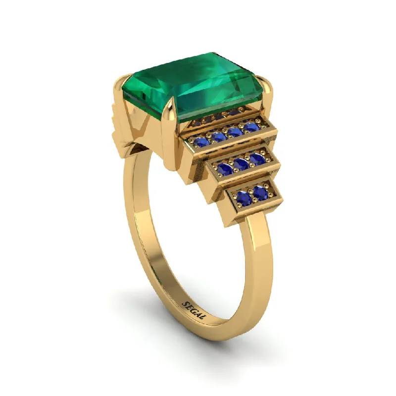 Custom engagement rings with colored stones for women-Unique Geometric Radiant Emerald Engagement Ring - Wilma No. 64