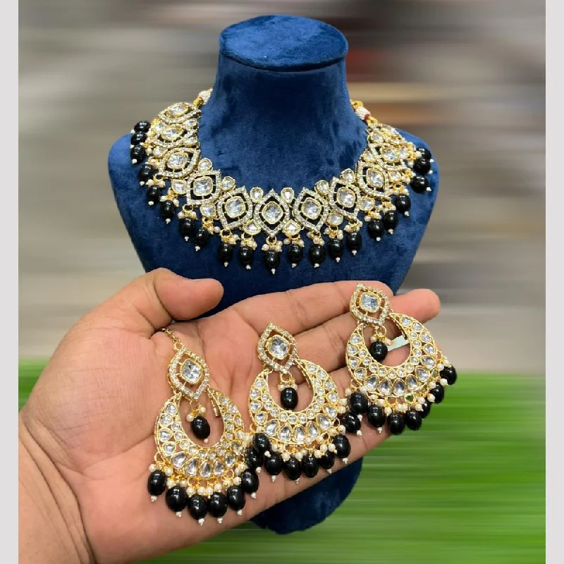 Custom birthday women necklaces-Hira Collections Gold Plated Polki Kundan And Beads Necklace Set