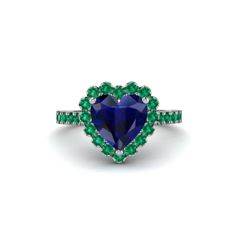 Engagement rings with a thin band for women-Halo Heart Sapphire Pave Engagement Ring - Gail No. 30