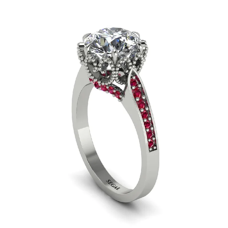 Engagement rings with floral designs for women-Diamond Milgrain Engagement Ring - Yara No. 48