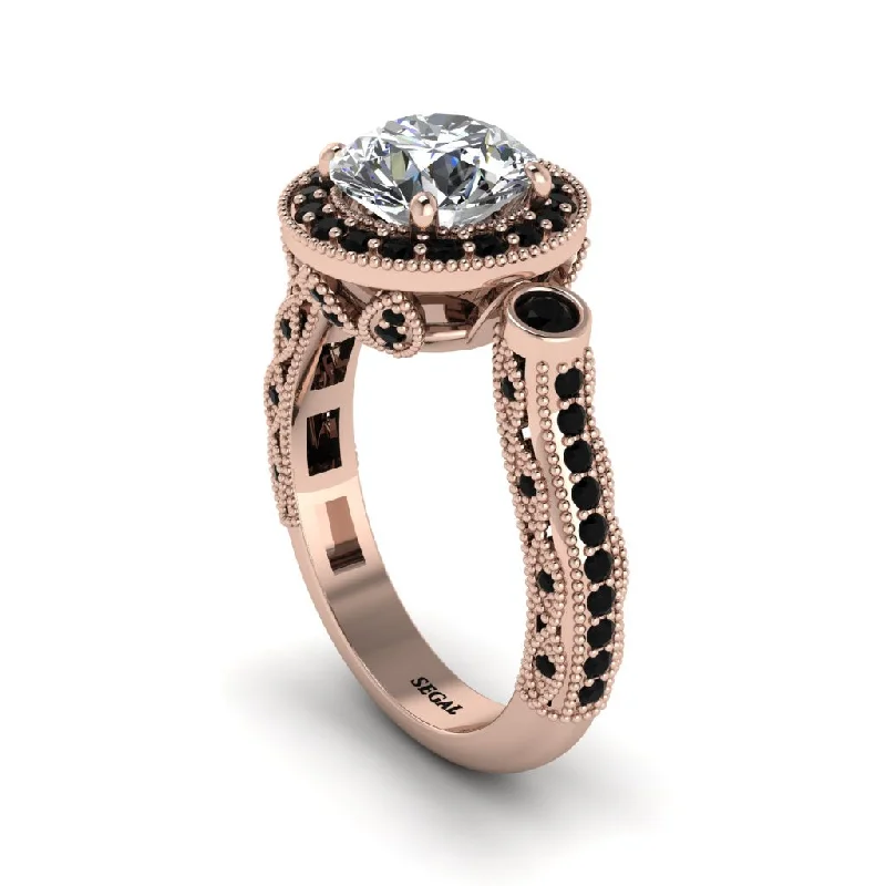 Engagement rings with black diamonds for women-Milgrain Halo Pave Diamond Engagement Ring - Mabel No. 32