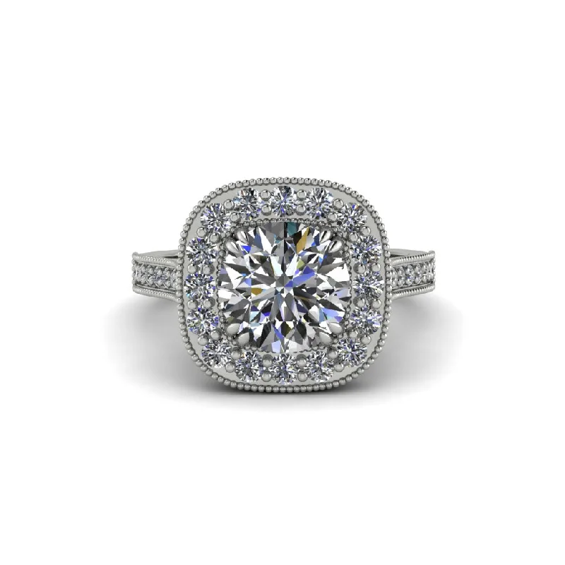 Solitaire engagement rings for women-Milgrain Halo Round Diamond Engagement Ring - Odette No. 3