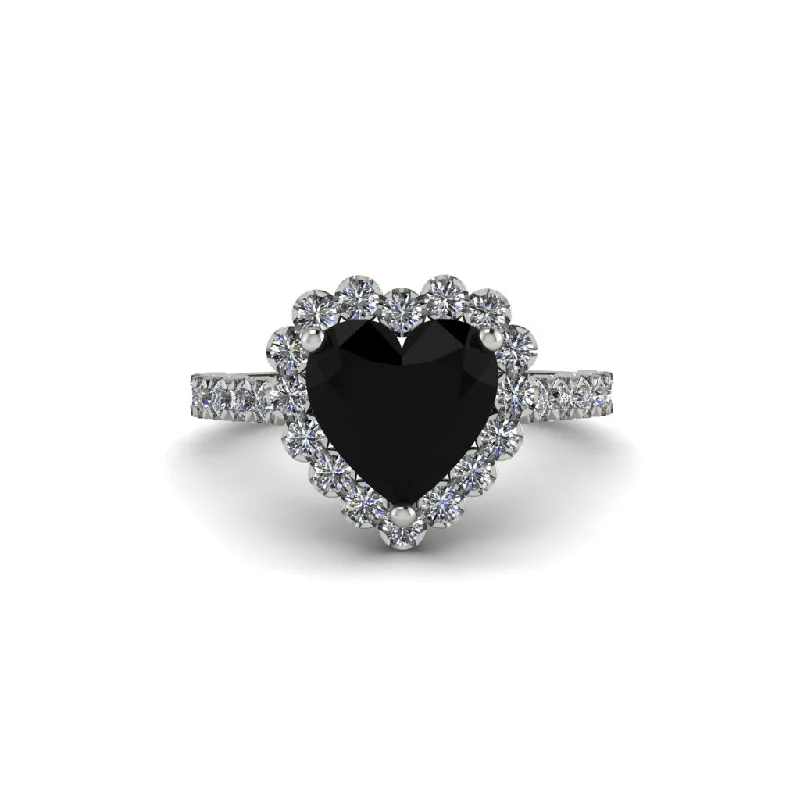 Sustainable engagement rings for women-Halo Heart Black Diamond Pave Engagement Ring - Gail No. 9