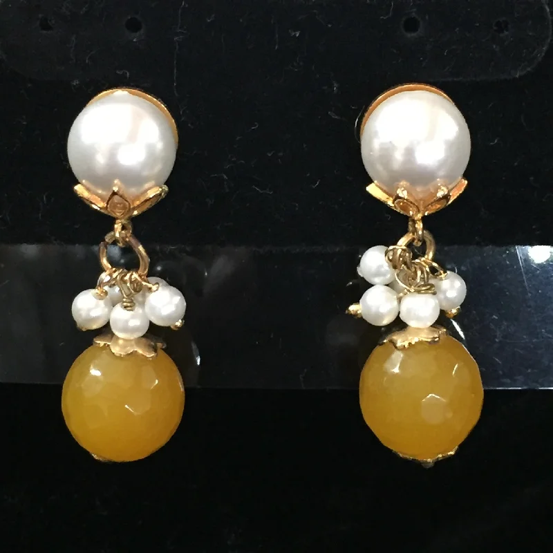 Vintage gold women earrings-Yellow Pearl Earrings