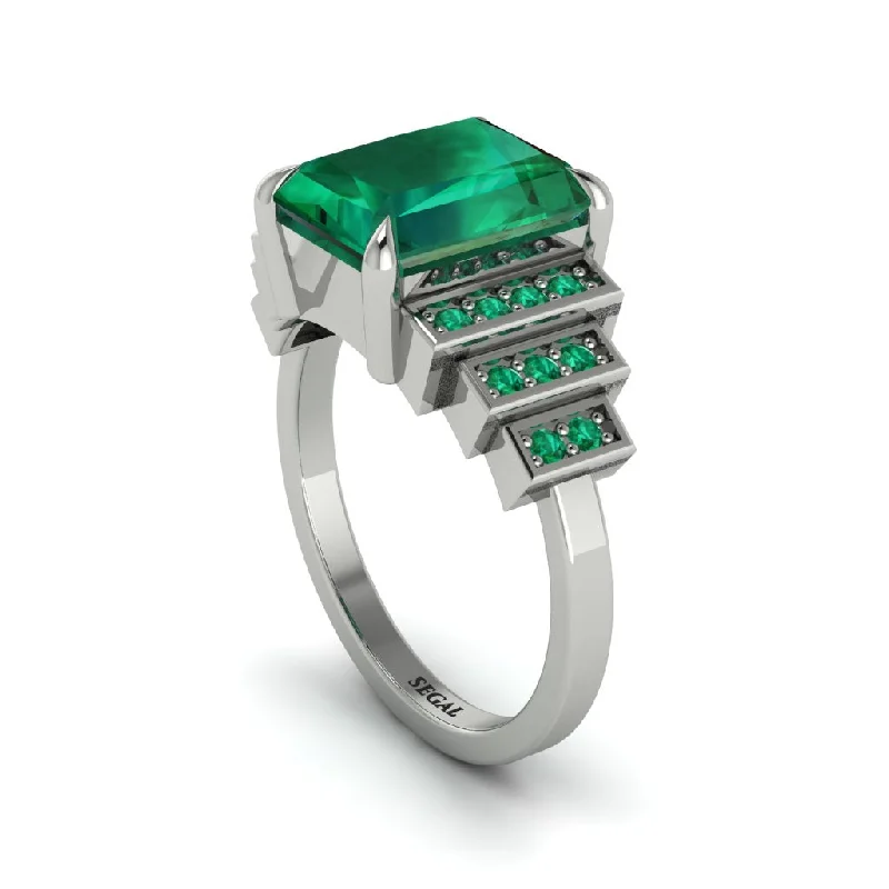 Designer engagement rings for women-Unique Geometric Radiant Emerald Engagement Ring - Wilma No. 21