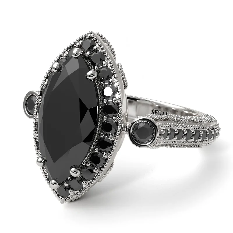 Affordable diamond engagement rings for women-Milgrain Halo Marquise Black Diamond Engagement Ring - Noreen No. 39