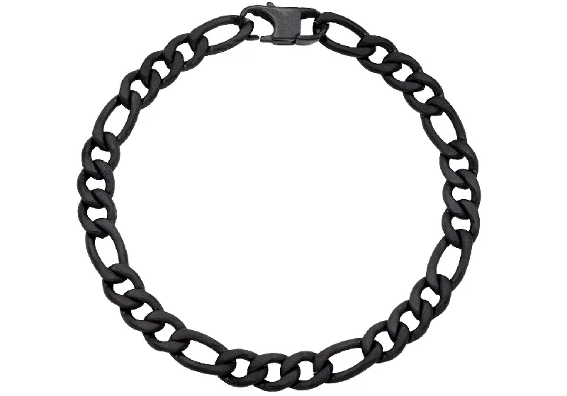 Stylish bangle bracelets for women-Mens Matte Black Stainless Steel Figaro Link Chain Bracelet