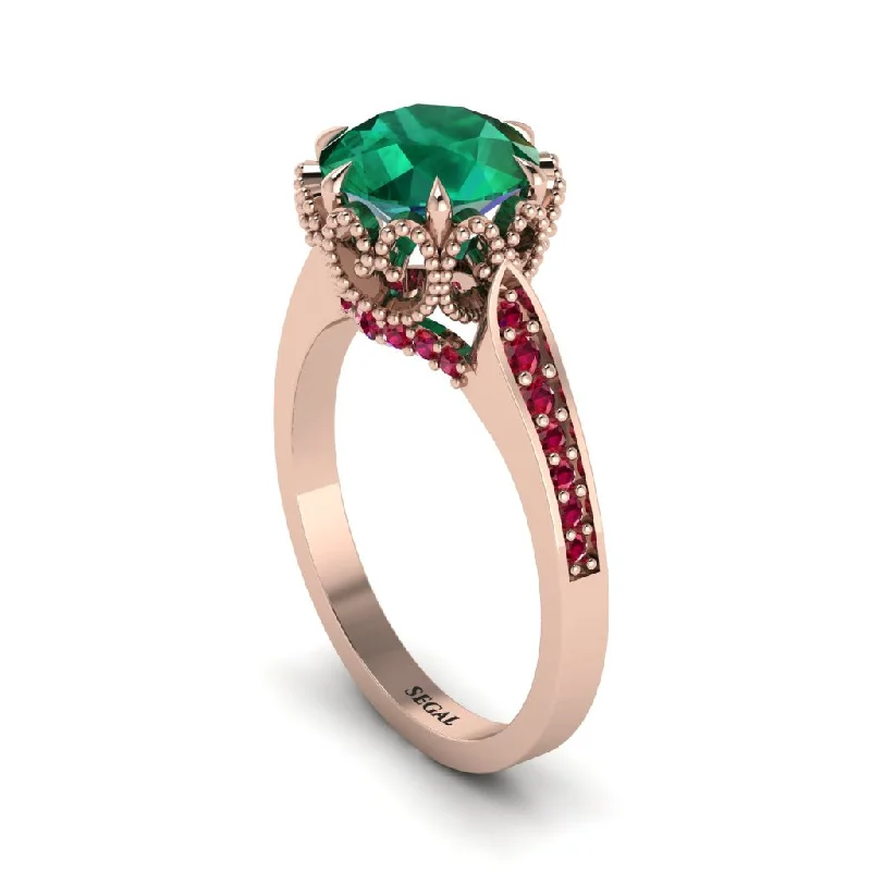 Engagement rings with a diamond band for women-Emerald Milgrain Engagement Ring - Yara No. 50