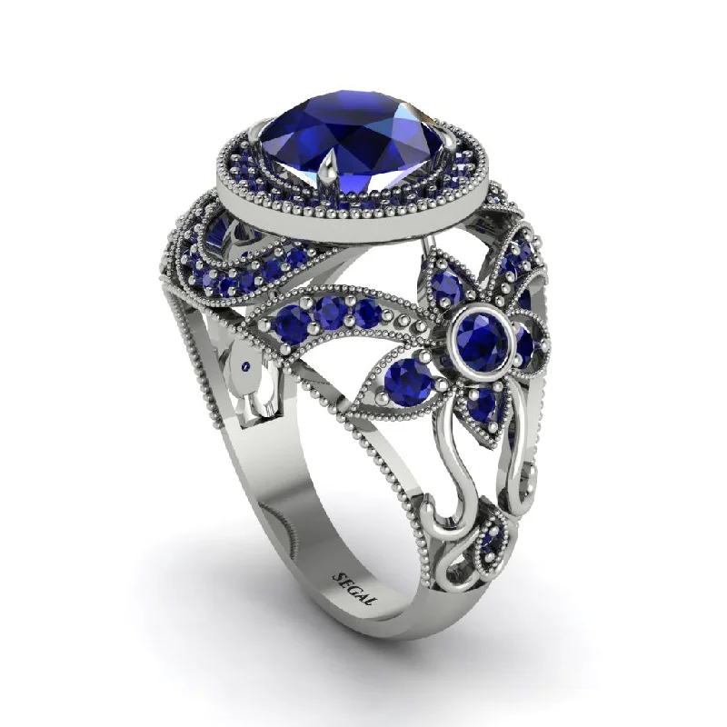 Engagement rings with square diamonds for women-Edwardian Gold Engagement Ring Royal Antique With Sapphire - Abbie No. 75