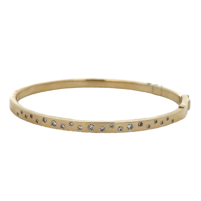 Vintage women bracelets-Flush Set Diamond Bangle Bracelet in Yellow Gold