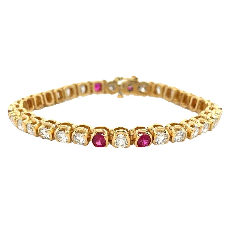 Pearl bangle bracelets for women-Magnificent Ruby and Diamond Bracelet in 18k Yellow Gold