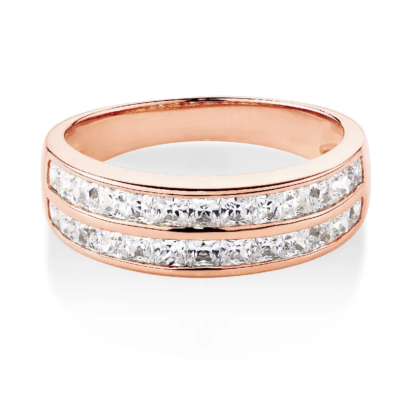 Luxury pearl women rings-Wedding or eternity band with 1.56 carats* of diamond simulants in 10 carat rose gold