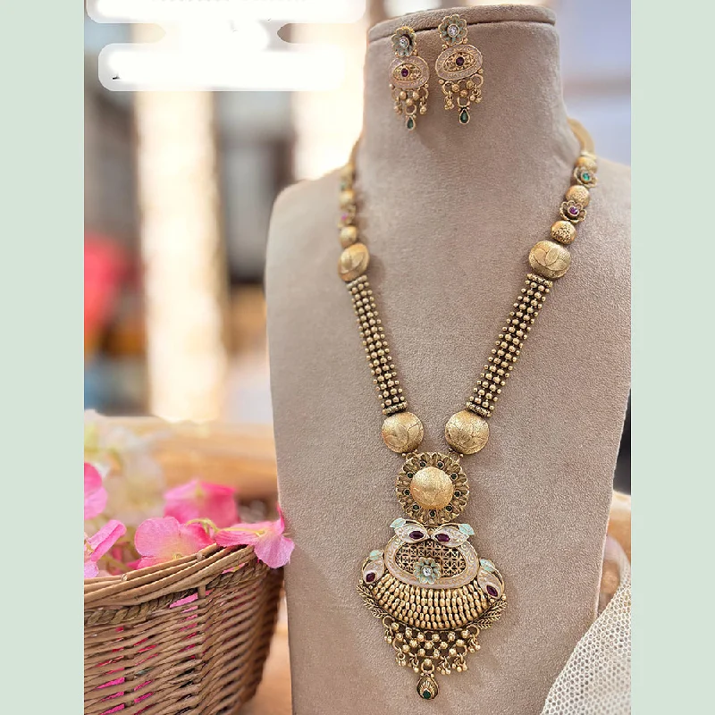 Wedding dress women necklaces-Jewel Addiction Copper Gold Pota Stone Long Necklace Set