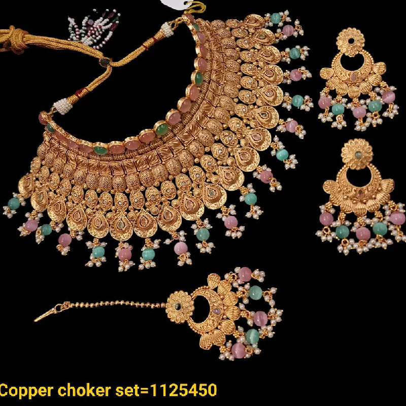 Natural stone women necklaces-Padmawati Bangles Copper Gold Choker Necklace Set