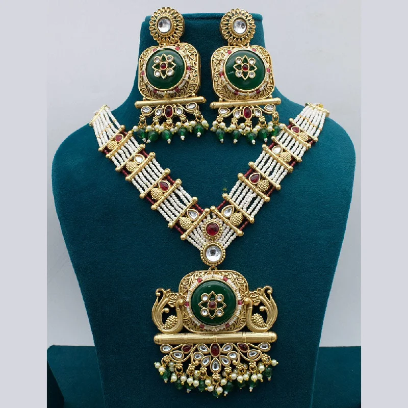 Couple women necklaces-JCM Gold Plated Kundan Stone And Pearls  Necklace Set