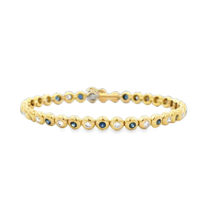 Sparkling women bracelets-Estate Tiffany & Co. Sapphire and Diamond Bracelet in 18k Yellow Gold