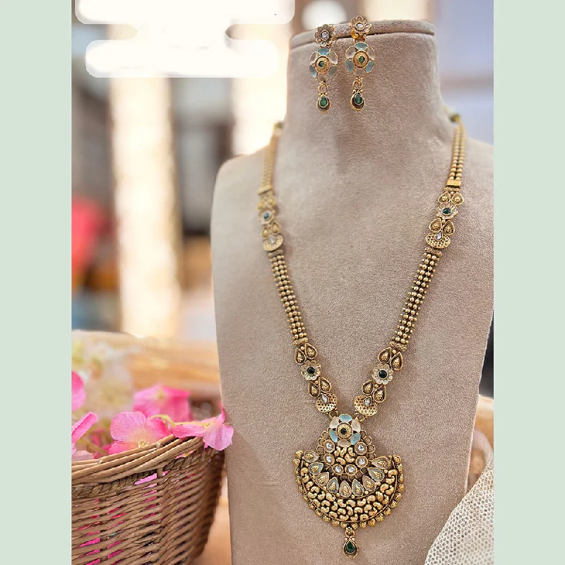 Short women necklaces-Jewel Addiction Copper Gold Pota Stone Long Necklace Set