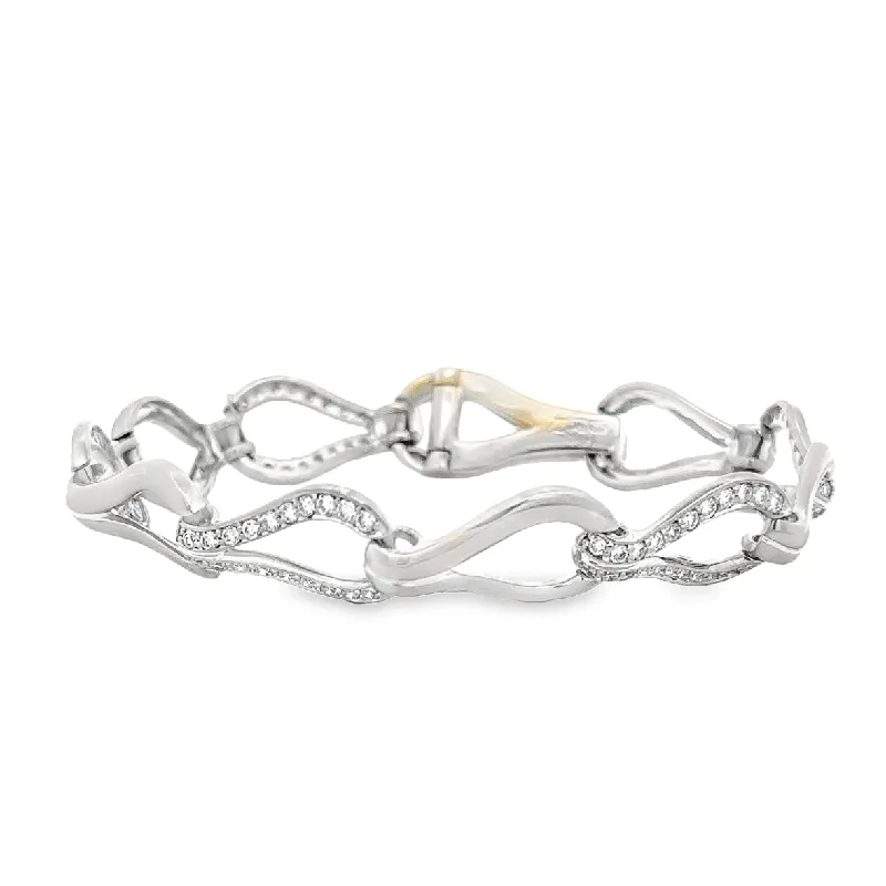 Trendy bangle bracelets for women-Tear Drop Shape Diamond Bracelet in White Gold