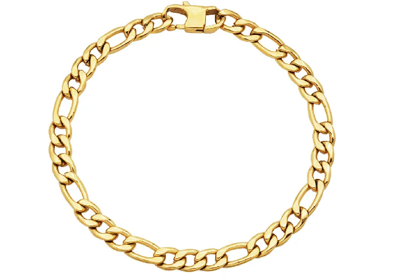 Beautiful women bracelets-Mens Gold Stainless Steel Figaro Link Chain Bracelet