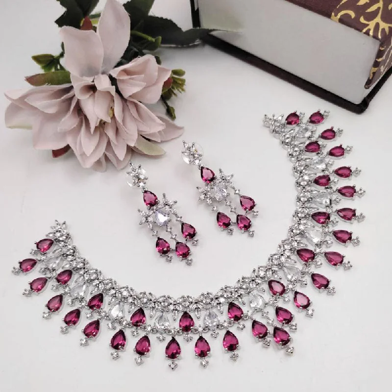 Classic women necklaces-Aamrapali Silver Plated AD Necklace Set