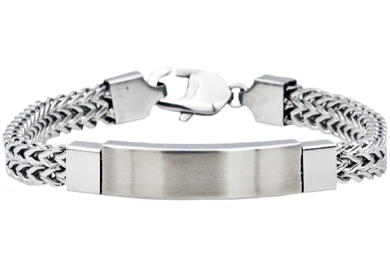 Geometric women bracelets-Mens Double Franco Link Stainless Steel ID-Engravable Bracelet