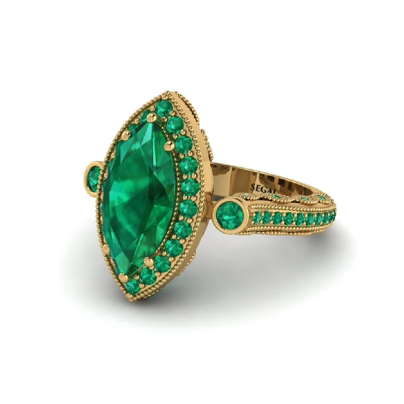 Engagement rings with white diamonds for women-Milgrain Halo Marquise Emerald Engagement Ring - Noreen No. 19