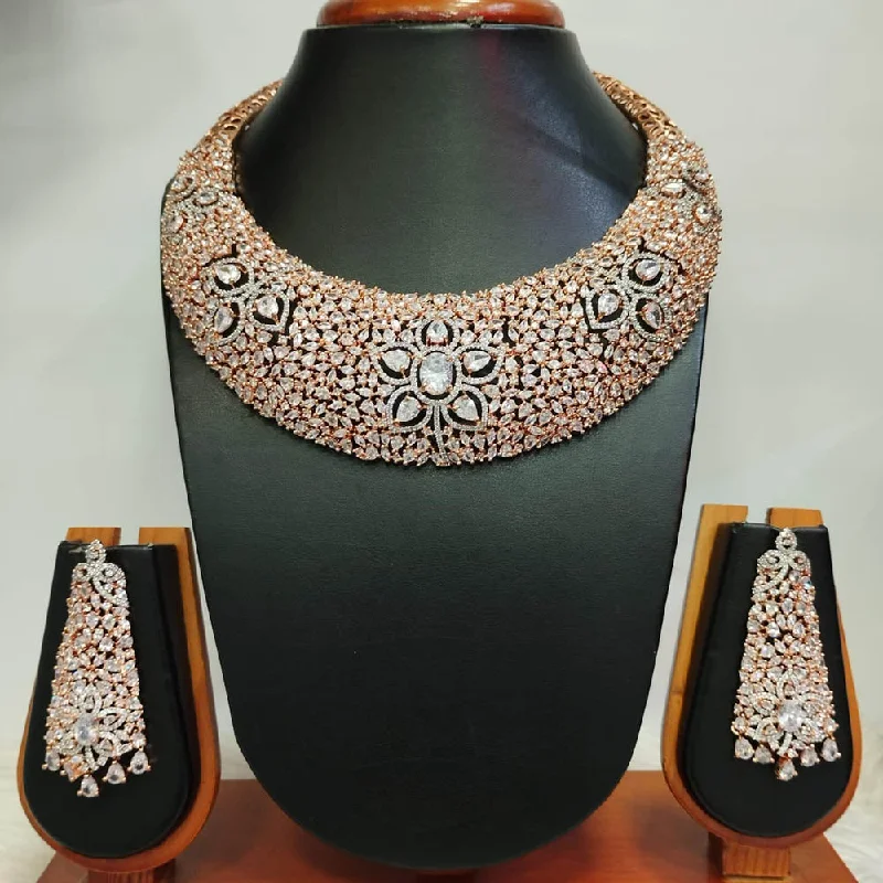 Alloy women necklaces-Jain Jewellers Rose Gold Plated AD Choker Necklace Set