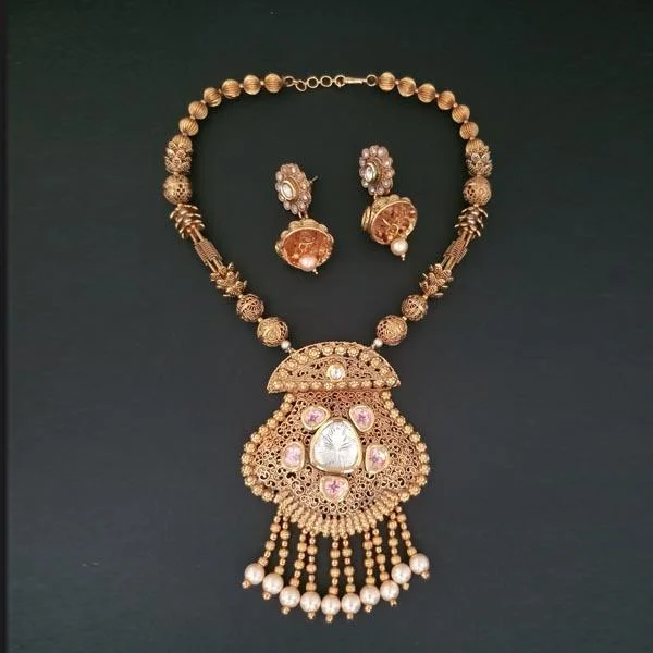 Pearl women necklaces-Darshana Jewels AD Stone Copper Necklace Set - FAP0186