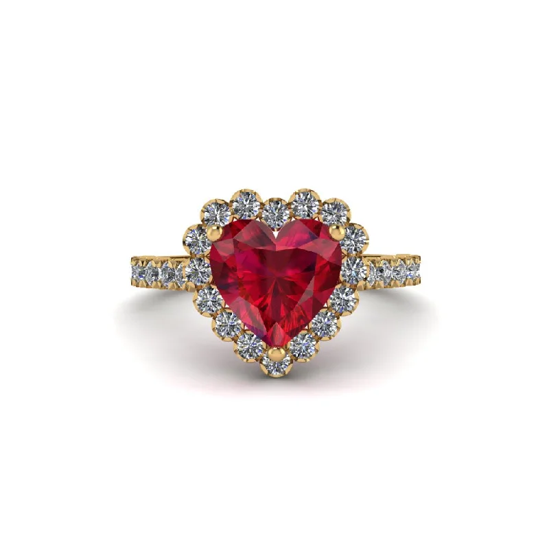 Stackable engagement rings for women-Halo Heart Ruby Pave Engagement Ring - Gail No. 10