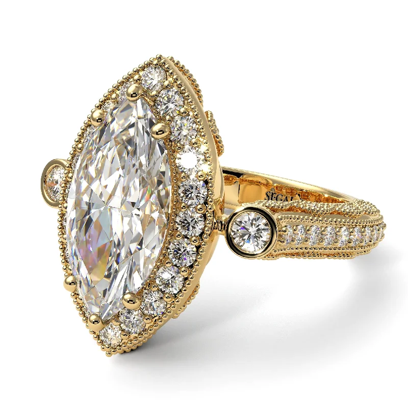 Engagement rings with delicate details for women-Milgrain Halo Marquise Diamond Engagement Ring - Noreen No. 1