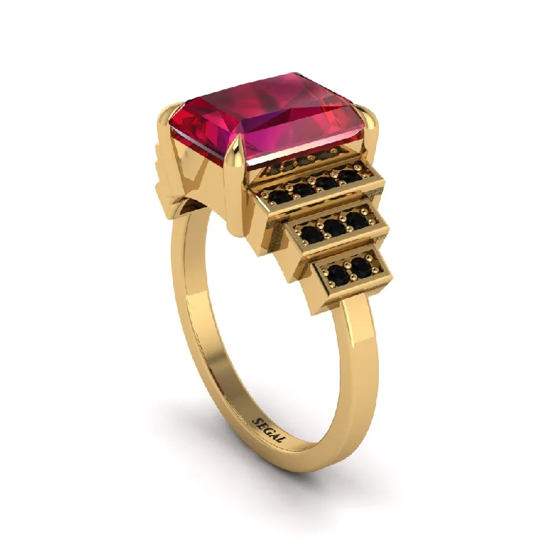 Engagement rings with diamonds for women-Unique Geometric Radiant Ruby Engagement Ring - Wilma No. 40