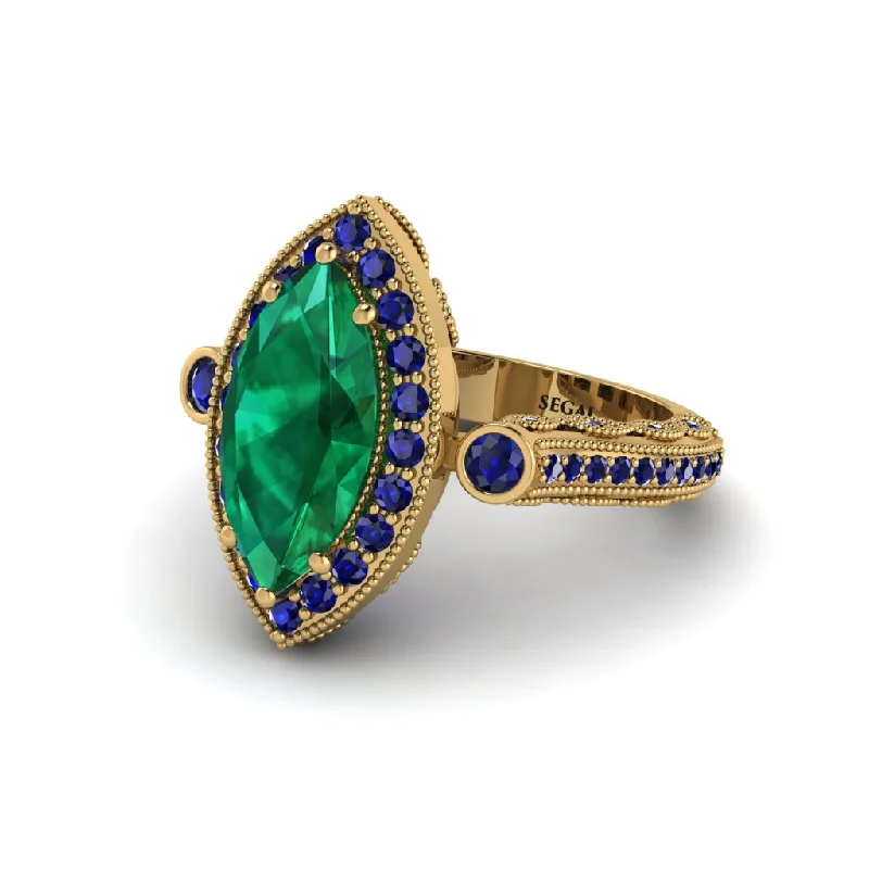 Engagement rings with oval diamonds for women-Milgrain Halo Marquise Emerald Engagement Ring - Noreen No. 64