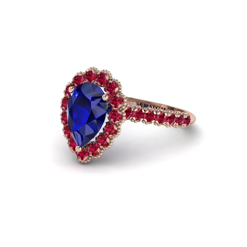 Unique engagement rings for women-Halo Pear Sapphire Pave Engagement Ring - Ingrid No. 59