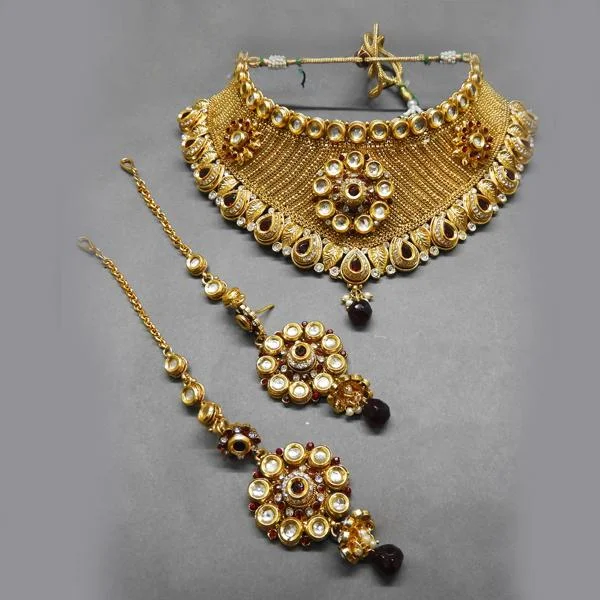 Unique women necklaces-Darshana Jewels Stone Kundan Copper Necklace Set - FAP0105