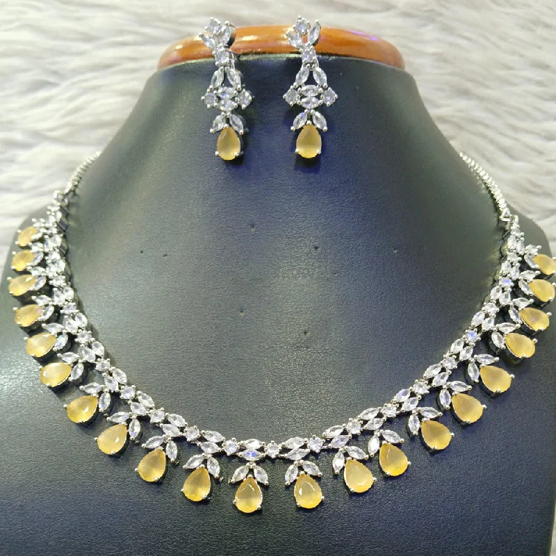 Short women necklaces-Jain Jewellers Silver Plated AD Necklace Set