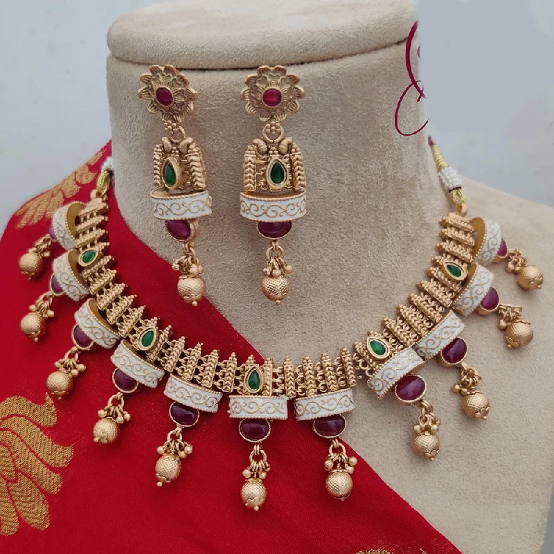 Multi-layer women necklaces-Jewel Addiction Copper Rajwadi Finish Pota Stone Necklace Set