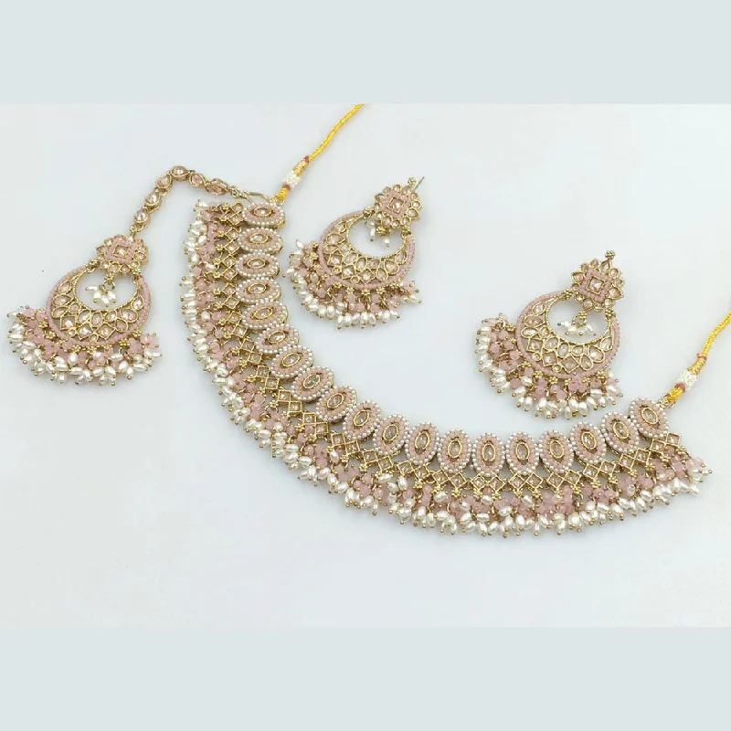 Heart-shaped women necklaces-Rani Sati Jewels Gold Plated Crystal Stone And Pearls Necklace Set