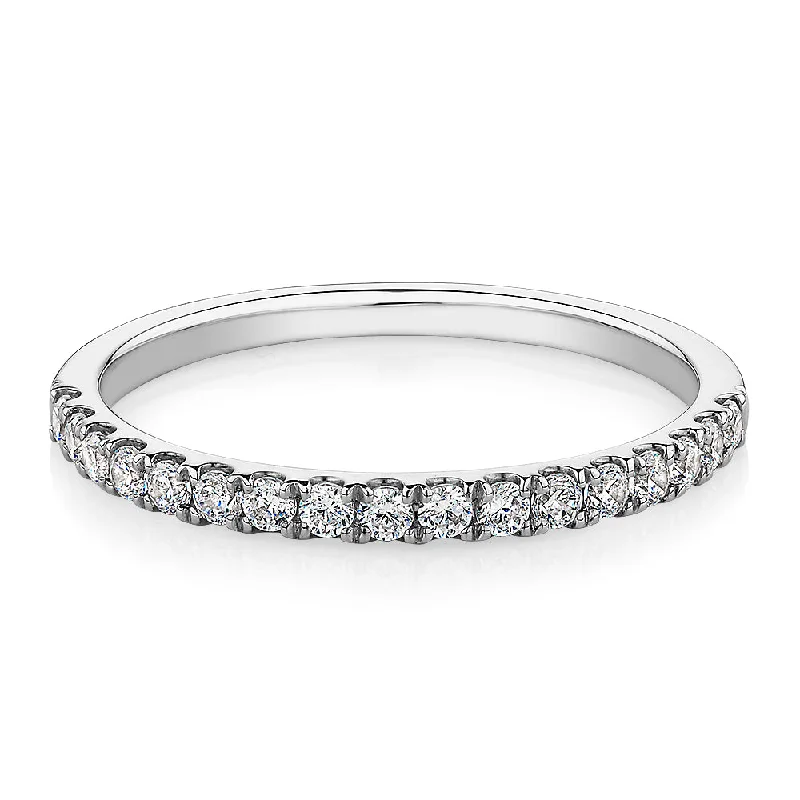 Artistic gold women rings-Wedding or eternity band with 0.25 carats* of diamond simulants in 10 carat white gold