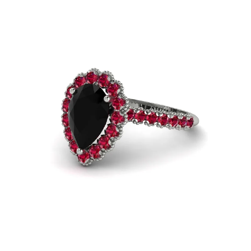 Engagement rings with a twist on tradition for women-Halo Pear Black Diamond Pave Engagement Ring - Ingrid No. 54