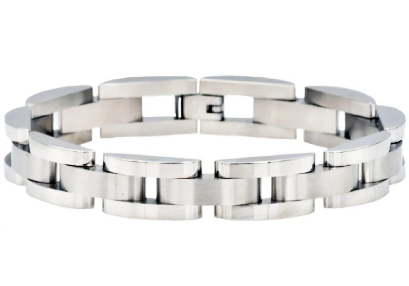 Trendy bangle bracelets for women-Mens Curved Link Stainless Steel Bracelet