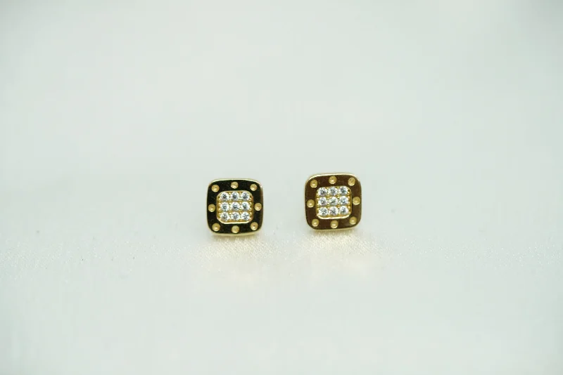 Colored gemstone women earrings-14k Square with Crystals Stud Earrings