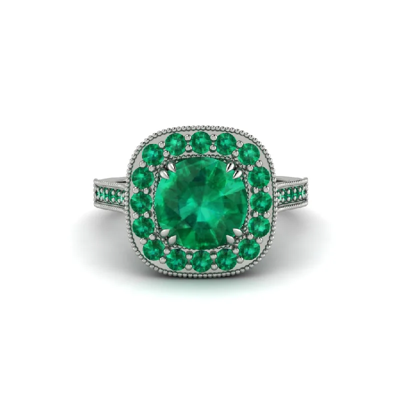 Engagement rings with delicate details for women-Milgrain Halo Round Emerald Engagement Ring - Odette No. 21